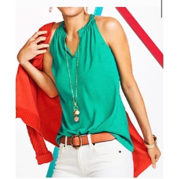 CAbi Green Lush Polka Swiss Dot Sleeveless Blouse Halter Top XS emerald - Picture 1 of 10